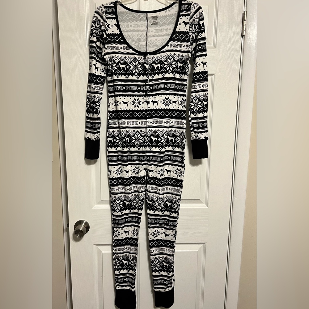 Pink- Patterned 100% Cotton Pajama Onesie in black n white by Pink- Small